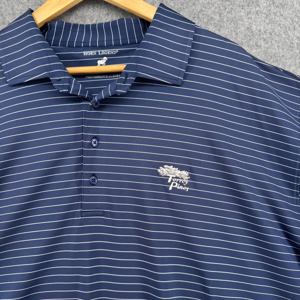 Horn Legend Polo Mens 3XL Blue Striped Torrey Pines Golf Performance Luxury